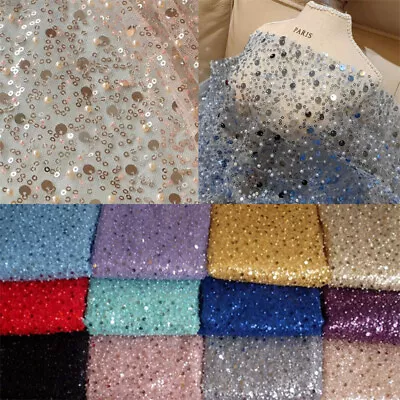 Beads Sequins Mesh Lace Fabric DIY Costume Clothing Wedding Stage Probs Decor • $20.99