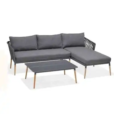 $1752 • Buy NEW Silas Outdoor Charcoal Rope Chaise Lounge Setting With Coffee Table | Patio