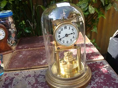 Vintage Old  Gustav Backer  400 Day Torsion Anniversary Glass Dome  Mantle Clock • £2.20