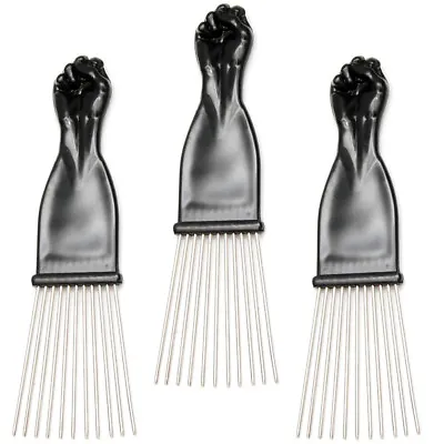$7.35 • Buy Afro Pick Comb (3 Pcs) 7  Black Fist Metal Lift Hair Detangle Wig Braid H