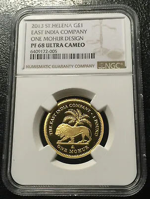 St Helena 1 Mohur 2013 Gold NGC PF68UC East India Company Lion • $1299