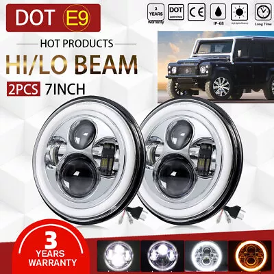 Pair 7 Inch Halo Angel Eyes LED DRL Headlights & Adapter For Land Rover Defender • £28.39