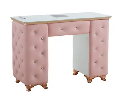Manicure Table Nail Station PINK LED Lights Ceramic Marble Top Dust Collector • £595
