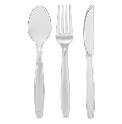 300 X Plastic Spoons Knives & Forks Clear Reusable Cutlery Set 100pc Each • £19.99