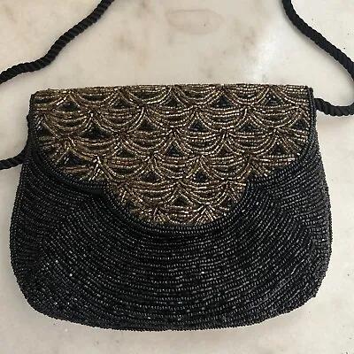 Vintage Magid Black And Gold Beaded Clutch Cross Body Evening  Purse • $15