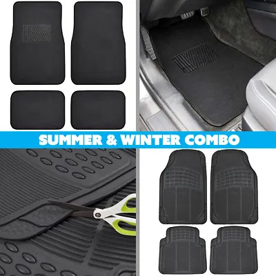 $39.95 • Buy Winter Summer Combo Rubber Floor Mats & Carpet Floor Mats 2 Full Sets - Black