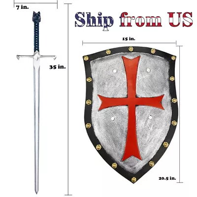 Templar Knights Medieval Crusaders Cross Long Sword And Shield Props Cosplay • $39.99