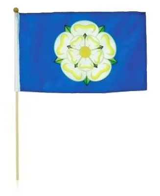 Large Yorkshire White Rose Hand Waving Flag 12 X18  County Souvenir Wood Pole • £5.95