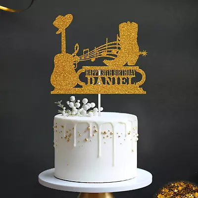 Personalised Glitter Country And Western Music Birthday Cake Topper Decoration • £2.97