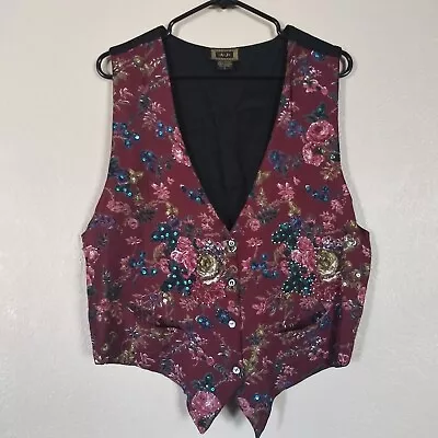 Vintage AJ Beaded Floral Vest Women's Large • $24.95
