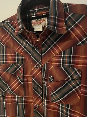 Wrangler Shirt Mens Small Pearl Snap Western Red Long Sleeve Rodeo Plaid Cowboy • $18.99