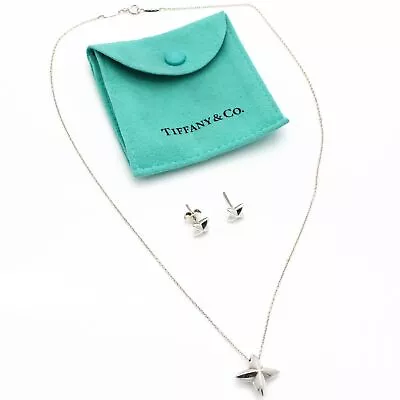 Tiffany & Co Elsa Peretti Sterling Sirius Star Pendant & Stud Earrings #S971-4 • $0.99