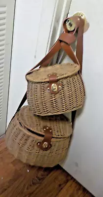 TWO Wicker Fishing Creel Basket With  Leather Straps • $24.99