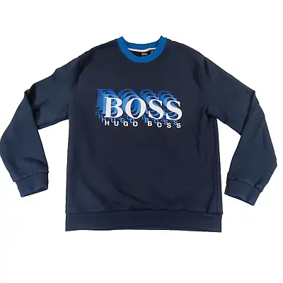 HUGO BOSS Sweatshirt Adult XL Blue Graphic Print Pullover Sweater Cotton Men • $40