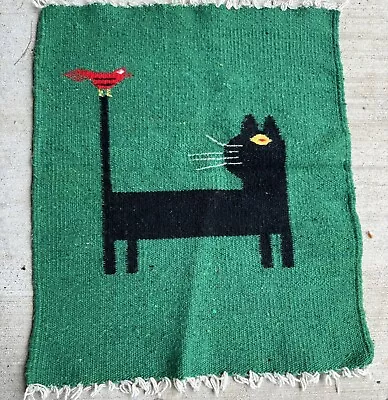 Oaxaca Serape Wall Hanging Cat Green With Red Bird • $19.99