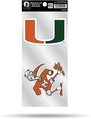 University Of Miami Hurricanes Double Up Die Cut 2-Piece Sticker Sheet 4x9 Inch • $9.79