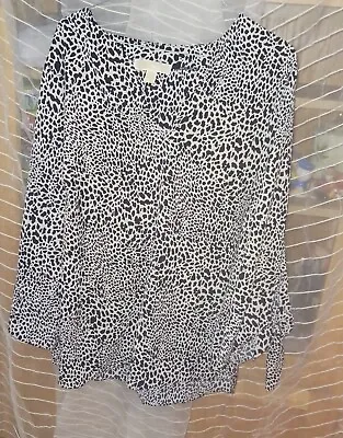 WOMEN'S MICHAEL KORS BONE/BLACK CHEETAH PRINT TUNIC TOP SIZE 2X Plus XXL Chiffon • $12.75