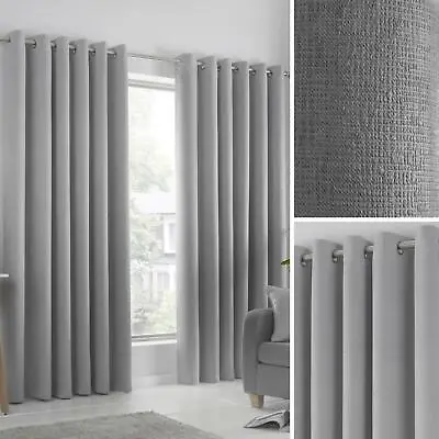 £19.95 • Buy Grey Eyelet Curtains Silver Block-Out Thermal Ready Made Ring Top Curtain Pairs