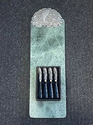 Vintage Marble Cutting Board + 4 Knives 1989 Museum Fine Arts Boston Silver Fish • $89.99