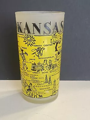 Vtg Hazel Atlas State Of KANSAS 5  Frosted Glass Tumbler W/ State Map  1950s • $5.99