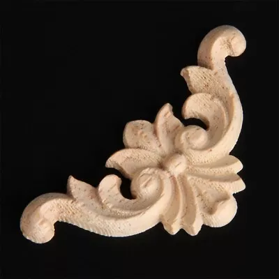 $2.75 • Buy 4-12cm Corner Onlay Applique Wooden Unpainted Carved Furniture Home Decorative