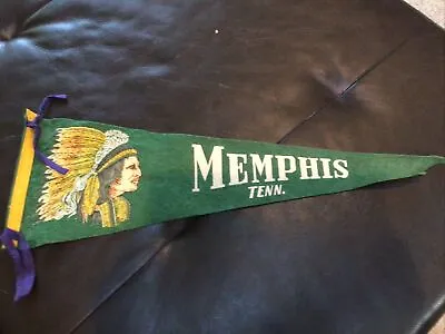 Vintage Memphis Tennessee Flag Pennant Green Indian Chief Souvenir 1950's 23 In. • $20