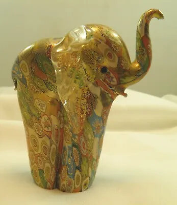 Murano Glass Golden Quilt Millefiori Elephant Italian Art Glass Figurine Nice • $111.95