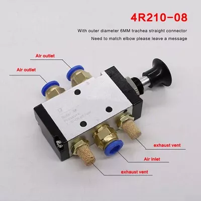 4R210-08 Hand Push Pull Pneumatic-Air Valve 5 Ways 2 Pos 1/4 BSPT & Connector • $15.65