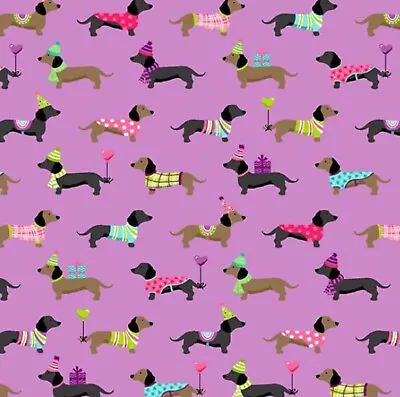 Makower - Furry Friends - Dachshunds 2543/L Purple - Fabric Fat Quarter • £3.95