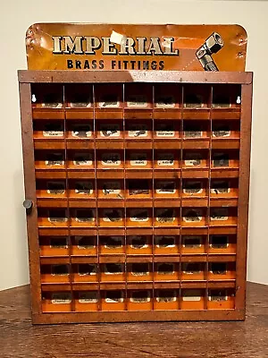 Vintage Orange Metal Imperial Brass Fittings Wall Cabinet Store Display  • $80