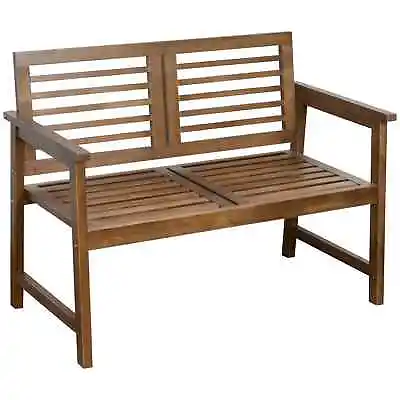 2-Seater Wooden Garden Bench Outdoor Patio Loveseat Chair With Backrest • £92.99