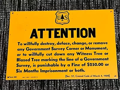 Vintage USFS US Forest Forestry Service ”ATTENTION - PUNISHABLE” Metal Sign • $19.99