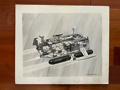 Vintage Pierre Mion Print Drawing USN Navy Futuristic Aircraft Carrier 20 X16  • $119.20