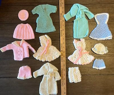 VTG Handmade Doll Clothing Crochet Knitted Lot 13 Pieces See Models In Pics • $59.99