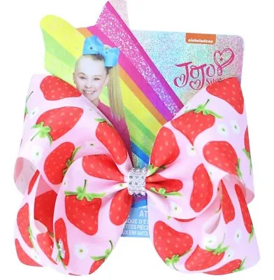$10.16 • Buy LATEST! Jojo Siwa Bow Large 8  Bow Party Gift 🍓🌸 Sweet Strawberry Bow🍓🌸