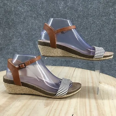 Merona Sandals Womens 8.5 Casual Striped Espadrille Wedge Brown Faux Leather • $20.69