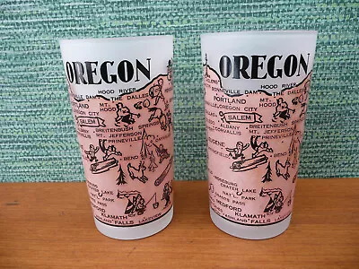 Vintage Pair Frosted Tumblers Oregon Souvenir Scenic Barware Mid Century Glasses • $9.95