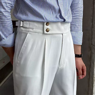 Vintage Style Linen Trousers Men's Gurkha Business High Waist Straight Pants • $29.99