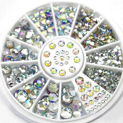 Nail Art Wheel Gem Stones 3D Rhinestone 300pc Glitter Decoration CRYSTAL Gem • £3.99