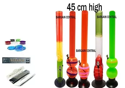 Acrylic 45cm Ice Pinch Water Pipe Bong Grinder Rizla Combi Silver Smoking • £10.99