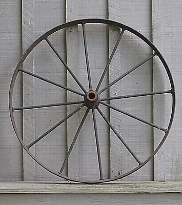 Antique Primitive Steel Spoke Wagon Wheel Cart Implement Farm Vintage Decor B • $249.99