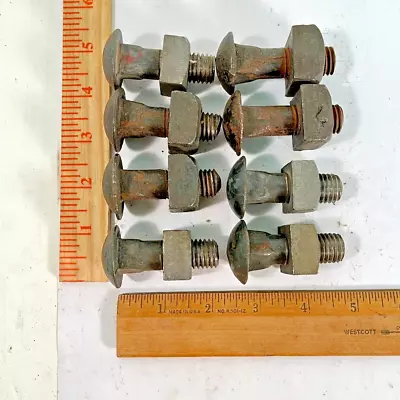 8 Vintage Nos Round Head Carriage Bolts & Square Nuts 5/8  Dia X 2  Length • $19.97