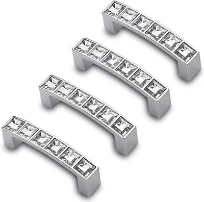 4Pcs Cabinet Pulls Drawer Handles 64mm Hole Centers Alloy Crystal With Screws • $13.75
