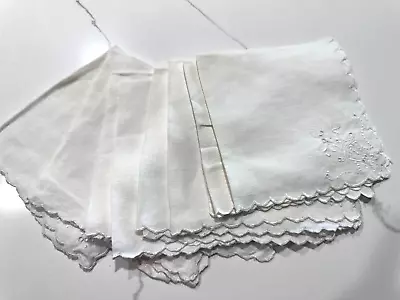 Set Of Eight Vintage Linen Napkins Cutwork Floral Motif Intricate Edging 12 X12  • $5