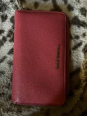 Michael Kors Travel Large Continental Leather Long Zip Around Wallet Hot Pink • $25