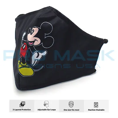 Mickey Mouse Face Mask Fabric 3 Layered Reusable Washable Adjustable Comfy   • $6.50