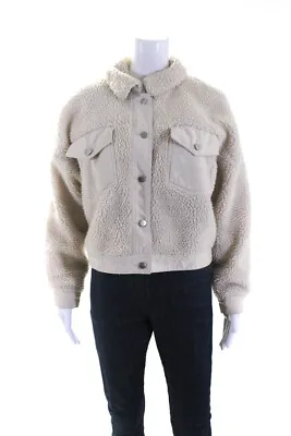 Zara Womens Faux Fur Collared Long Sleeve Button Up Cropped Jacket Beige Size S • $42.69