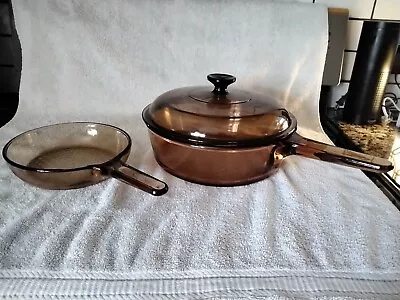 Visions By Corning 10  Deep Skillet With Lid & 7  Skillet Both Waffle Bottom • $24