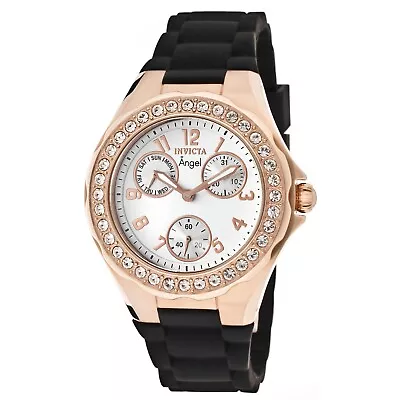 Invicta Women's 1645 Angel Crystal Accented Bezel White Dial Black Strap Watch • $59