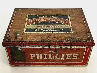 Bayuk Philadelphia Phillies Perfecto Tin Cigar Tobacco Box Metal Vintage VTG • $19.99